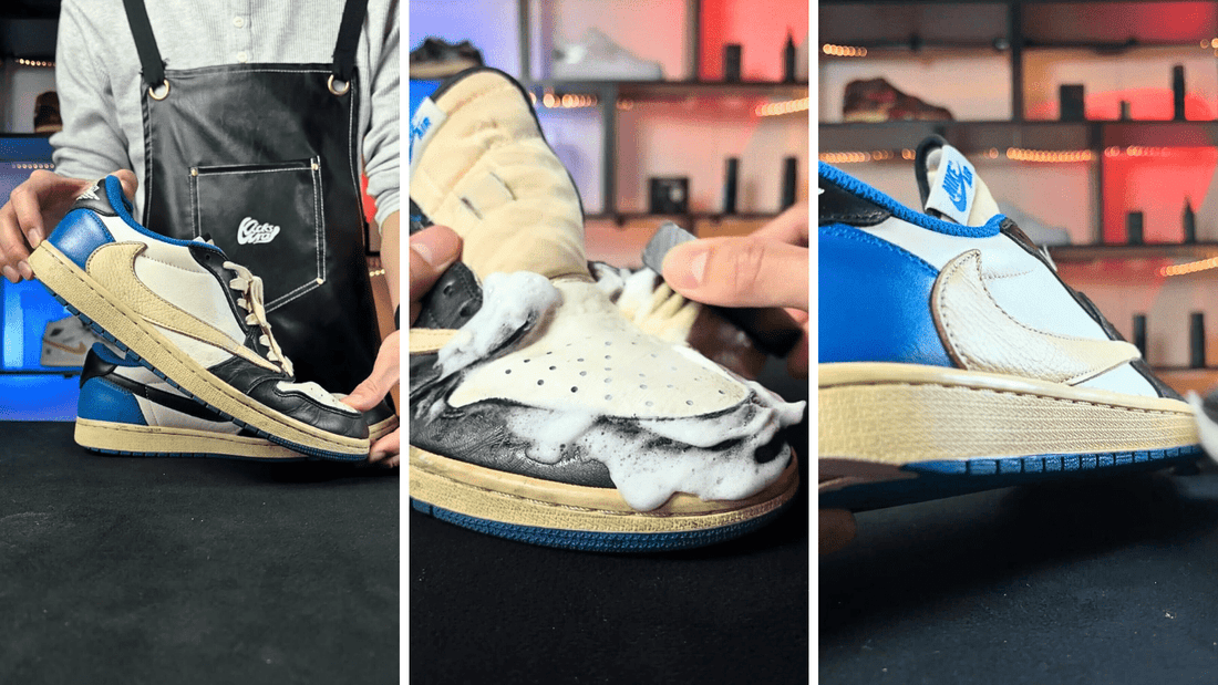 新品相場30万…!黒ずみが目立つお客様のTravis × Fragment AJ1をクリーニングレポート! - KicksWrap®︎