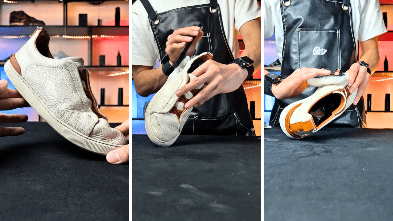 繊細な鹿革が蘇る…! お客様のZEGNAオフホワイトディアスキンをクリーニングレポート! - KicksWrap®︎