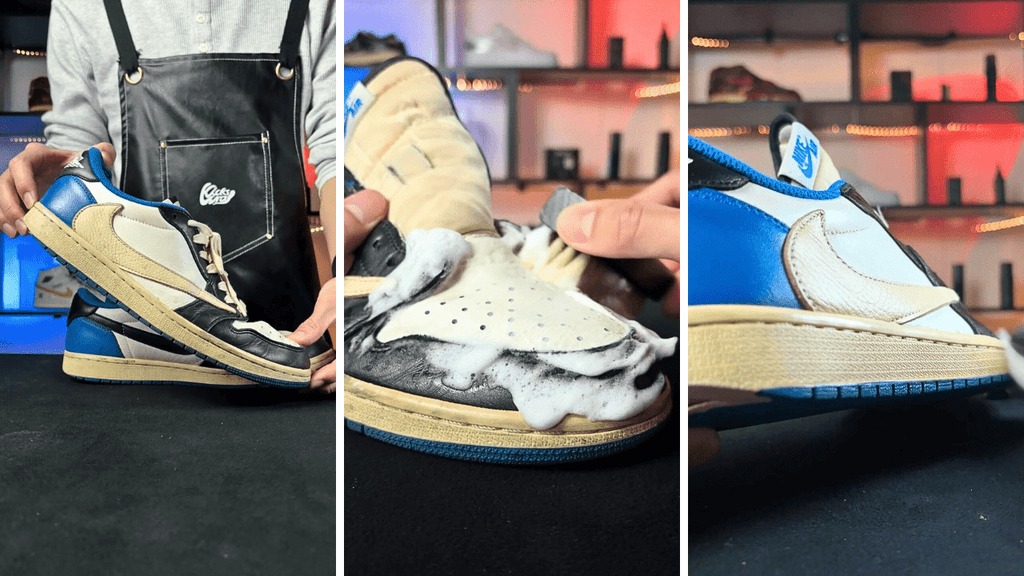 新品相場30万…!黒ずみが目立つお客様のTravis × Fragment AJ1を 新品相場30万…!黒ずみが目立つお客様のTravis × Fragment AJ1を